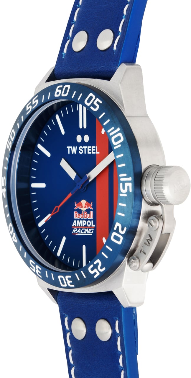 TW Steel TW Steel TWCS112 Canteen Red Bull Ampol Blauw Leer 45mm Zilver