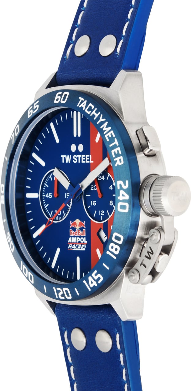 TW Steel TW Steel TWCS122 Canteen Red Bull Ampol Chrono Blauw Leer 45mm Zilver