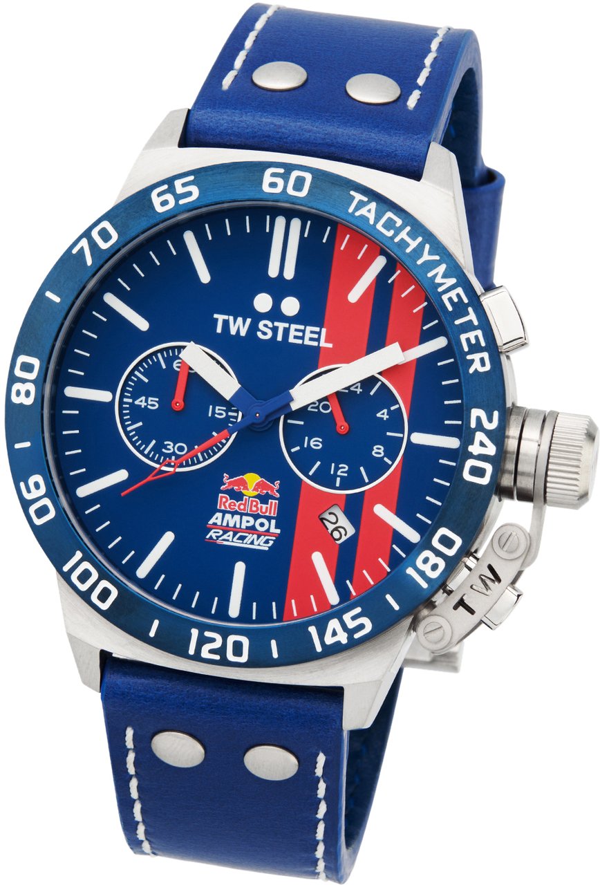TW Steel TW Steel TWCS122 Canteen Red Bull Ampol Chrono Blauw Leer 45mm Zilver