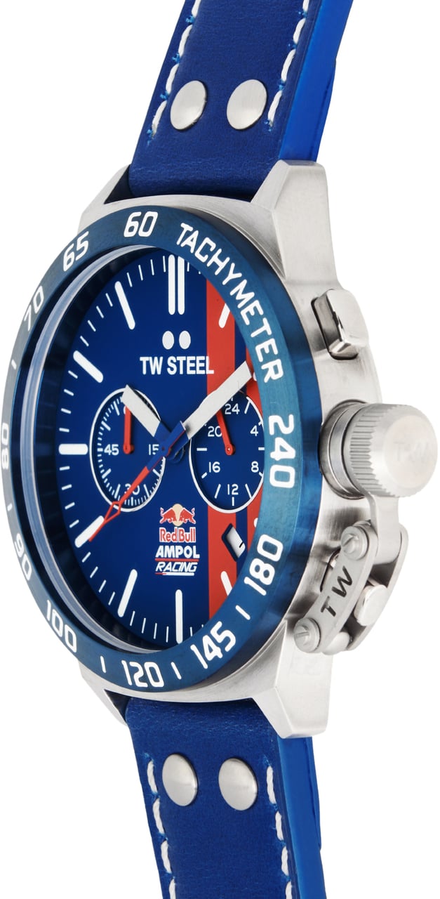 TW Steel TW Steel TWCS122 Canteen Red Bull Ampol Chrono Blauw Leer 45mm Zilver