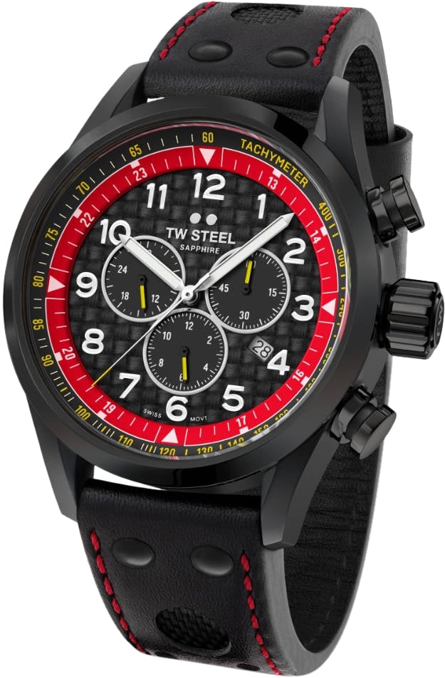 TW Steel Swiss Volante SVS303 TCR Special Edition chronograaf horloge 48mm Zwart