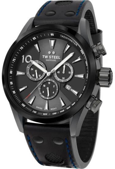 TW Steel TW Steel Horloge SVS308 Volante Staal met Zwarte Coating Swiss made Quartz Chronograaf BMW Editie 48mm Zwart