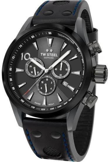 TW Steel TW Steel Horloge SVS308 Volante Staal met Zwarte Coating Swiss made Quartz Chronograaf BMW Editie 48mm Zwart