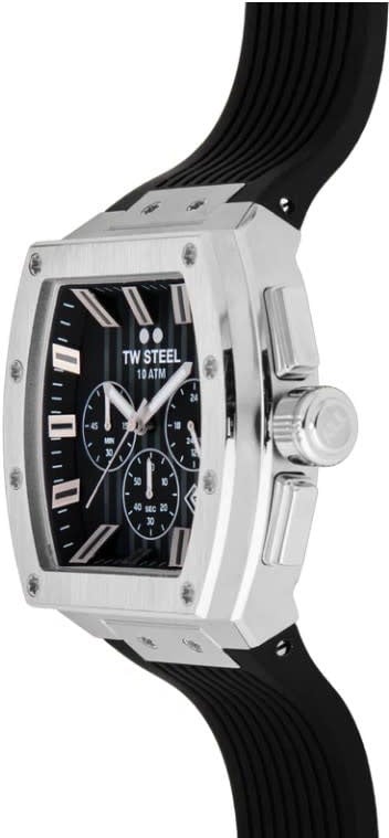 TW Steel TW Steel Horloge T01 Staal Rechthoekige Kast Quartz Chronograaf en met Rubberen Band met Vouwsluiting Zwart