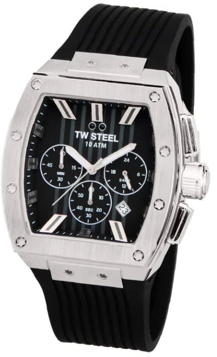TW Steel TW Steel Horloge T01 Staal Rechthoekige Kast Quartz Chronograaf en met Rubberen Band met Vouwsluiting Zwart