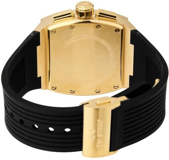 TW Steel TW Steel Horloge T02 Staal Rechthoekige Kast met Geelgouden Plating Quartz Chronograaf en met Rubberen Band met Vouwsluiting Goud