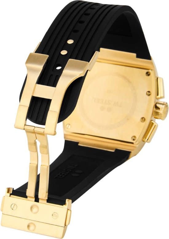 TW Steel TW Steel Horloge T02 Staal Rechthoekige Kast met Geelgouden Plating Quartz Chronograaf en met Rubberen Band met Vouwsluiting Goud