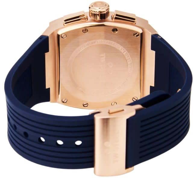TW Steel TW Steel Horloge T03 Tonneau Staal met Rosegouden Plating Quartz Swiss Made Chronograaf met Blauwe Rubbere Horlogeband 42mm Navy