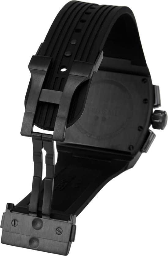 TW Steel TW Steel Horloge T04 Staal Rechthoekige Kast met Zwarte Plating Quartz Chronograaf en met Rubberen Band met Vouwsluiting Zwart