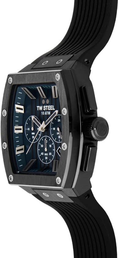 TW Steel TW Steel Horloge T04 Staal Rechthoekige Kast met Zwarte Plating Quartz Chronograaf en met Rubberen Band met Vouwsluiting Divers