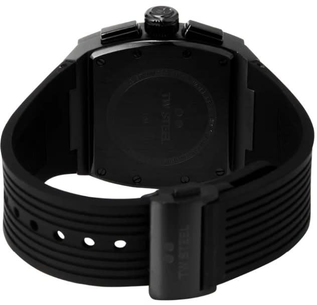 TW Steel TW Steel Horloge T04 Staal Rechthoekige Kast met Zwarte Plating Quartz Chronograaf en met Rubberen Band met Vouwsluiting Zwart