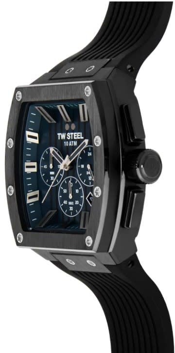 TW Steel TW Steel Horloge T04 Staal Rechthoekige Kast met Zwarte Plating Quartz Chronograaf en met Rubberen Band met Vouwsluiting Zwart