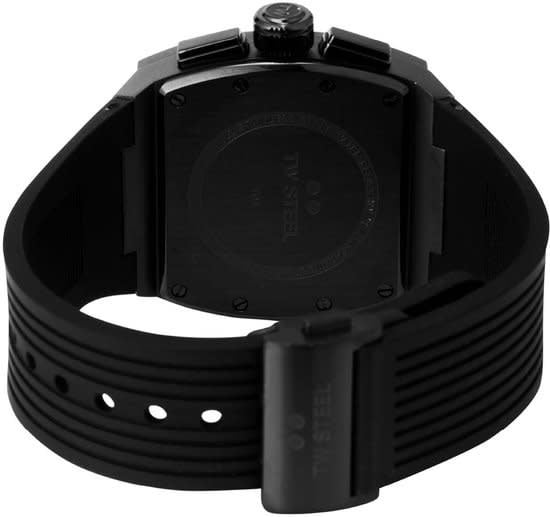 TW Steel TW Steel Horloge T04 Staal Rechthoekige Kast met Zwarte Plating Quartz Chronograaf en met Rubberen Band met Vouwsluiting Zwart