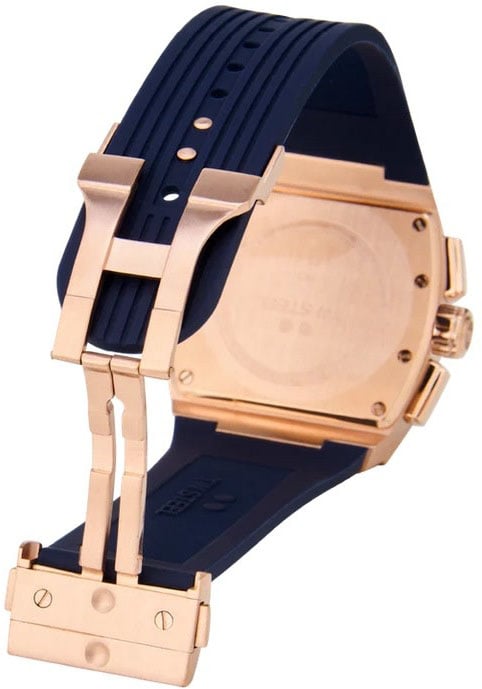 TW Steel TW Steel Horloge TO3 Staal Rechthoekige Kast met Rosegouden Plating Quartz Chronograaf en met Rubberen Band met Vouwsluiting Navy