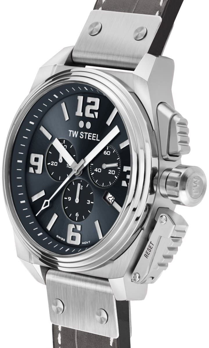 TW Steel TW Steel  Horloge TW1013 Canteen Staal Quartz Chronograaf met Leren Horlogeband 46mm Zwart
