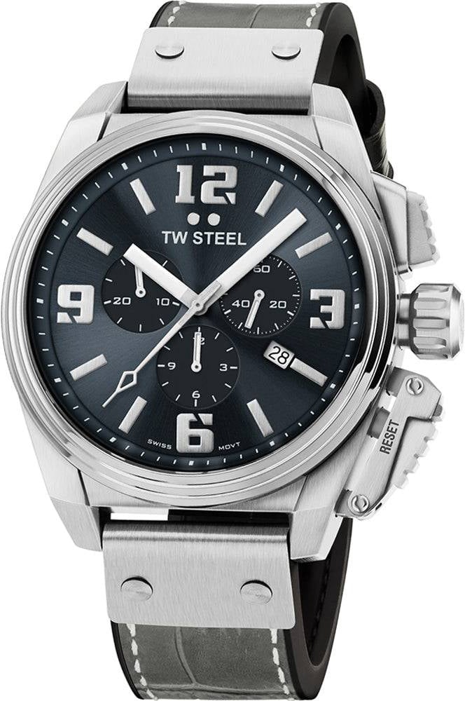 TW Steel TW Steel Horloge TW1013 Canteen Staal Quartz Chronograaf met Leren Horlogeband 46mm Zwart