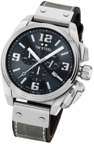 TW Steel TW Steel Horloge TW1013 Canteen Staal Quartz Chronograaf met Leren Horlogeband 46mm Zwart