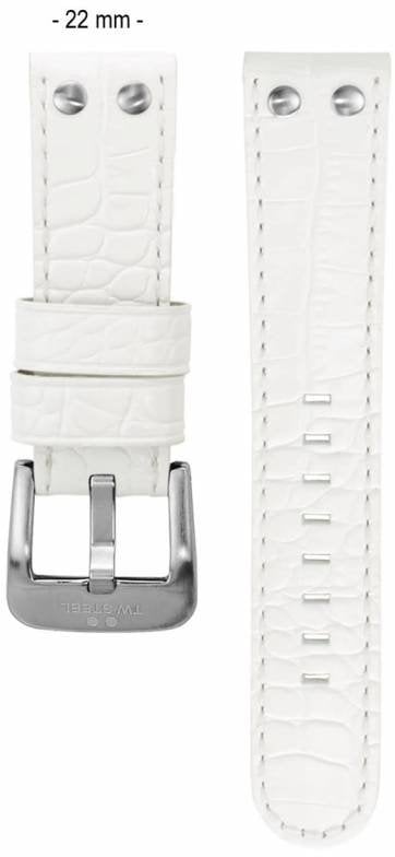 TW Steel TWB27 22 mm horlogeband wit leer in croco uitvoering Wit