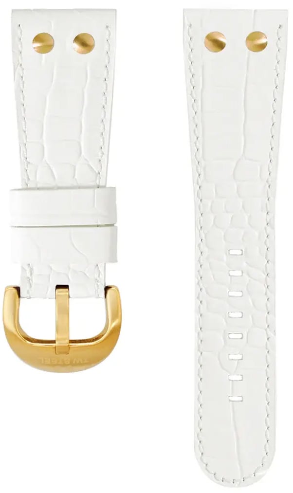 TW Steel TW Steel Horlogeband TWB87 Wit Croco Leer met Gele Plating Gesp Wit