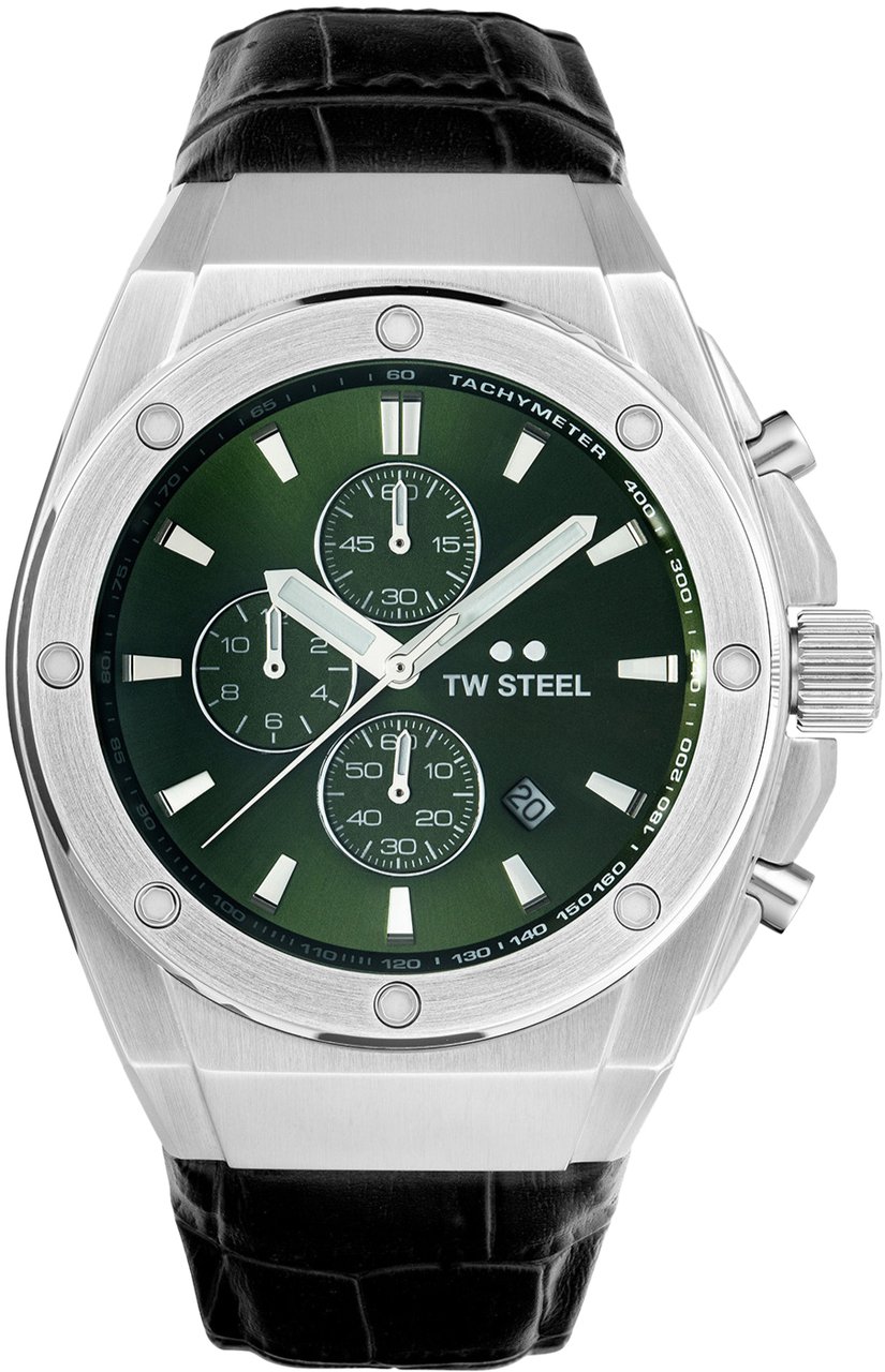 TW Steel TW Steel TWCE4101 CEO Tech Steel Chrono Zwart Leer 44mm Zilver