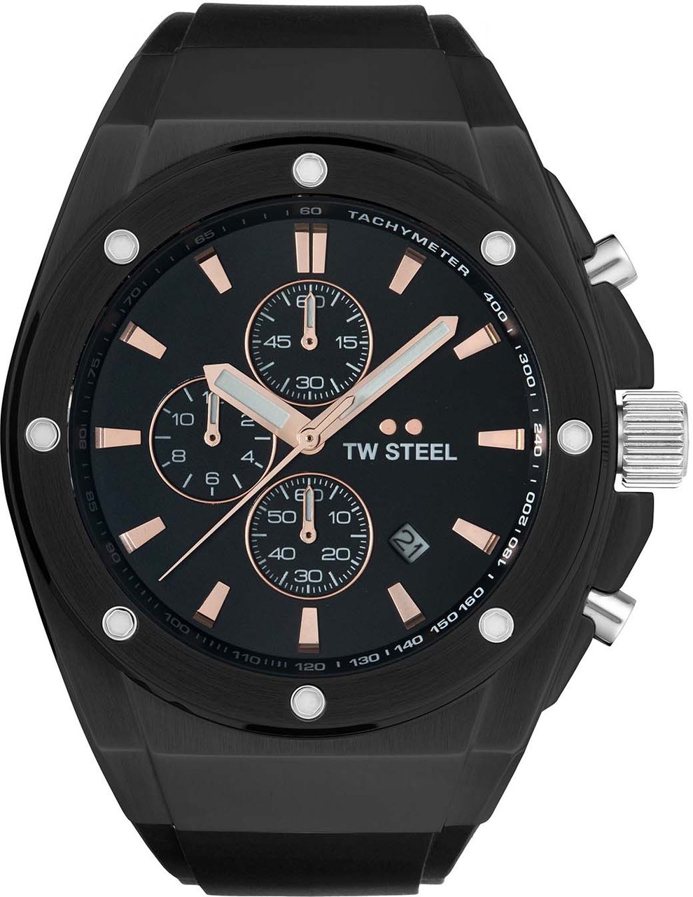 TW Steel TW Steel TWCE4102 CEO Tech Steel Chrono Zwart Siliconen 44mm Zwart
