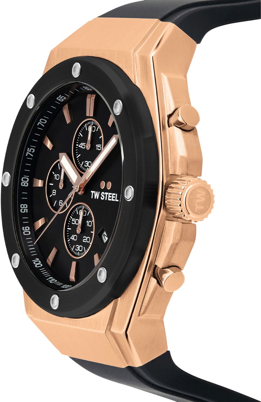 TW Steel TW Steel TWCE4103 CEO Tech Rosé Steel Chrono Zwart Siliconen 44mm Roze