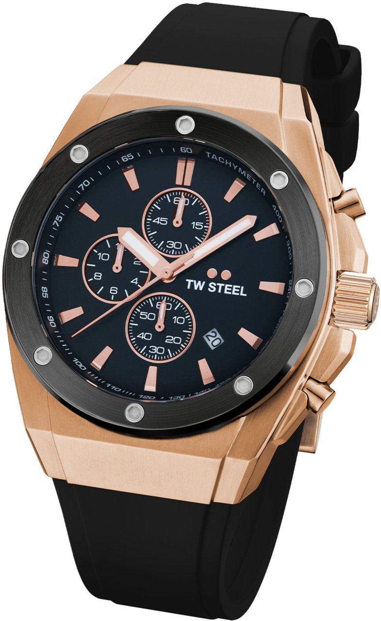 TW Steel TW Steel TWCE4103 CEO Tech Rosé Steel Chrono Zwart Siliconen 44mm Roze