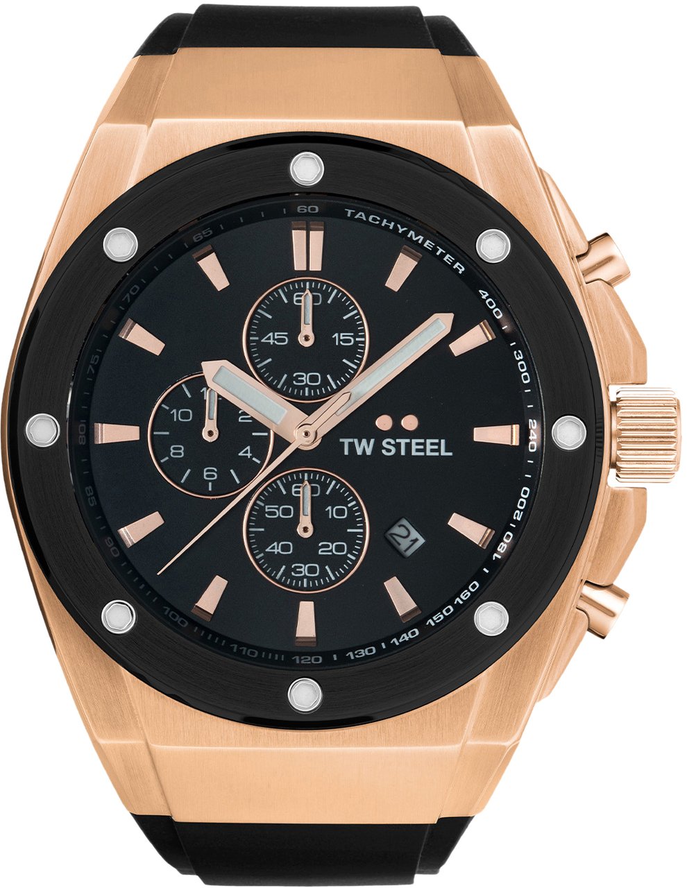 TW Steel TW Steel TWCE4103 CEO Tech Rosé Steel Chrono Zwart Siliconen 44mm Roze
