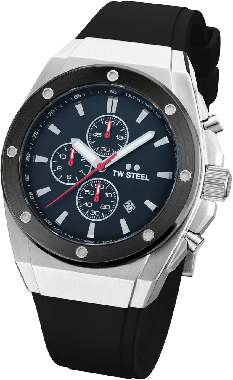 TW Steel TW Steel TWCE4104 CEO Tech Steel Chrono Zwart Siliconen 44mm Zilver