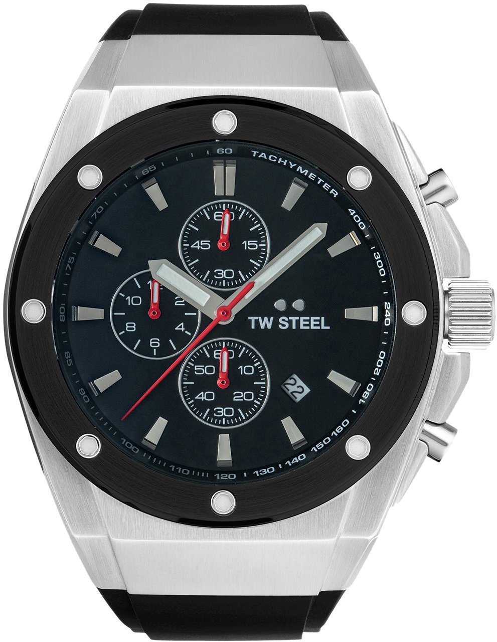 TW Steel TW Steel TWCE4104 CEO Tech Steel Chrono Zwart Siliconen 44mm Zilver