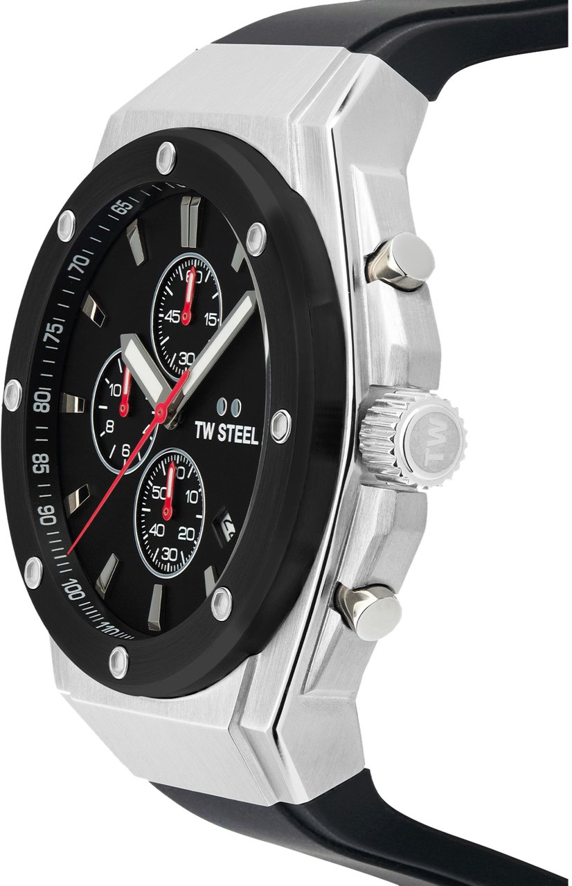 TW Steel TW Steel TWCE4104 CEO Tech Steel Chrono Zwart Siliconen 44mm Zilver