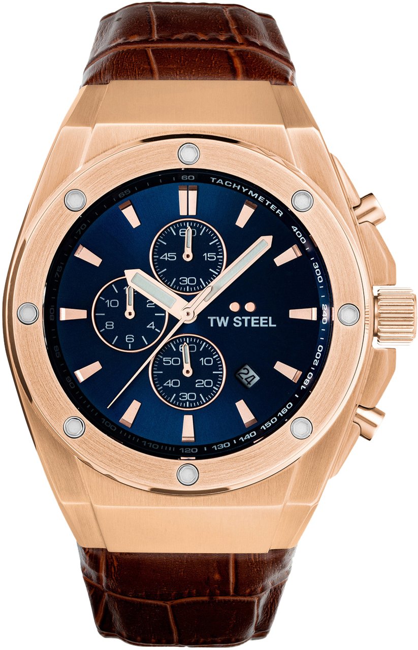 TW Steel TW Steel TWCE4106 CEO Tech Steel Chrono Bruin Leer 44mm Roze