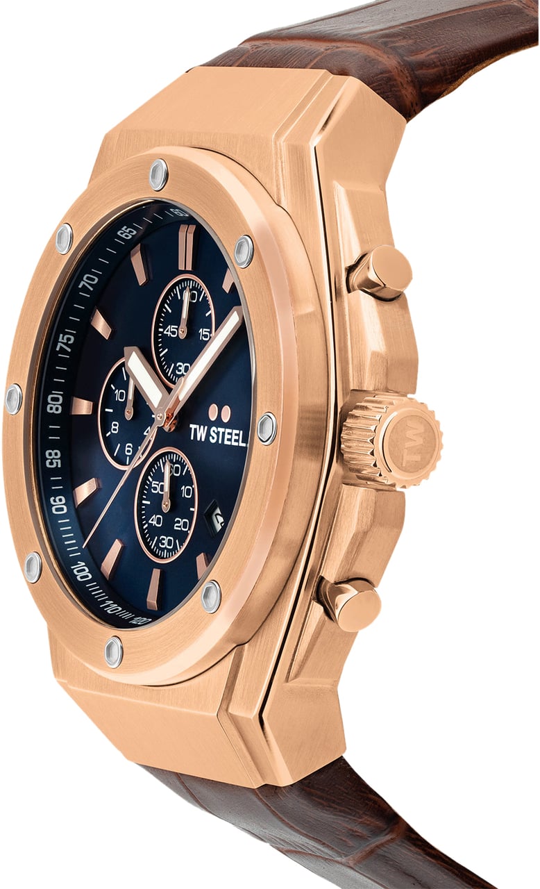 TW Steel TW Steel TWCE4106 CEO Tech Steel Chrono Bruin Leer 44mm Roze
