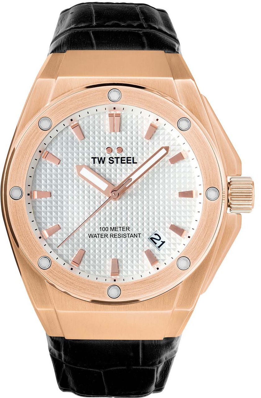 TW Steel TW Steel TWCE4109 3H CEO Tech Rosé Steel Zwart Leer 44mm Roze