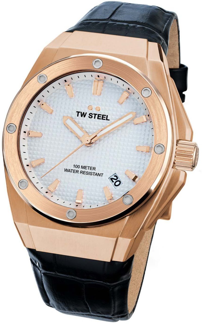 TW Steel TW Steel TWCE4109 3H CEO Tech Rosé Steel Zwart Leer 44mm Roze