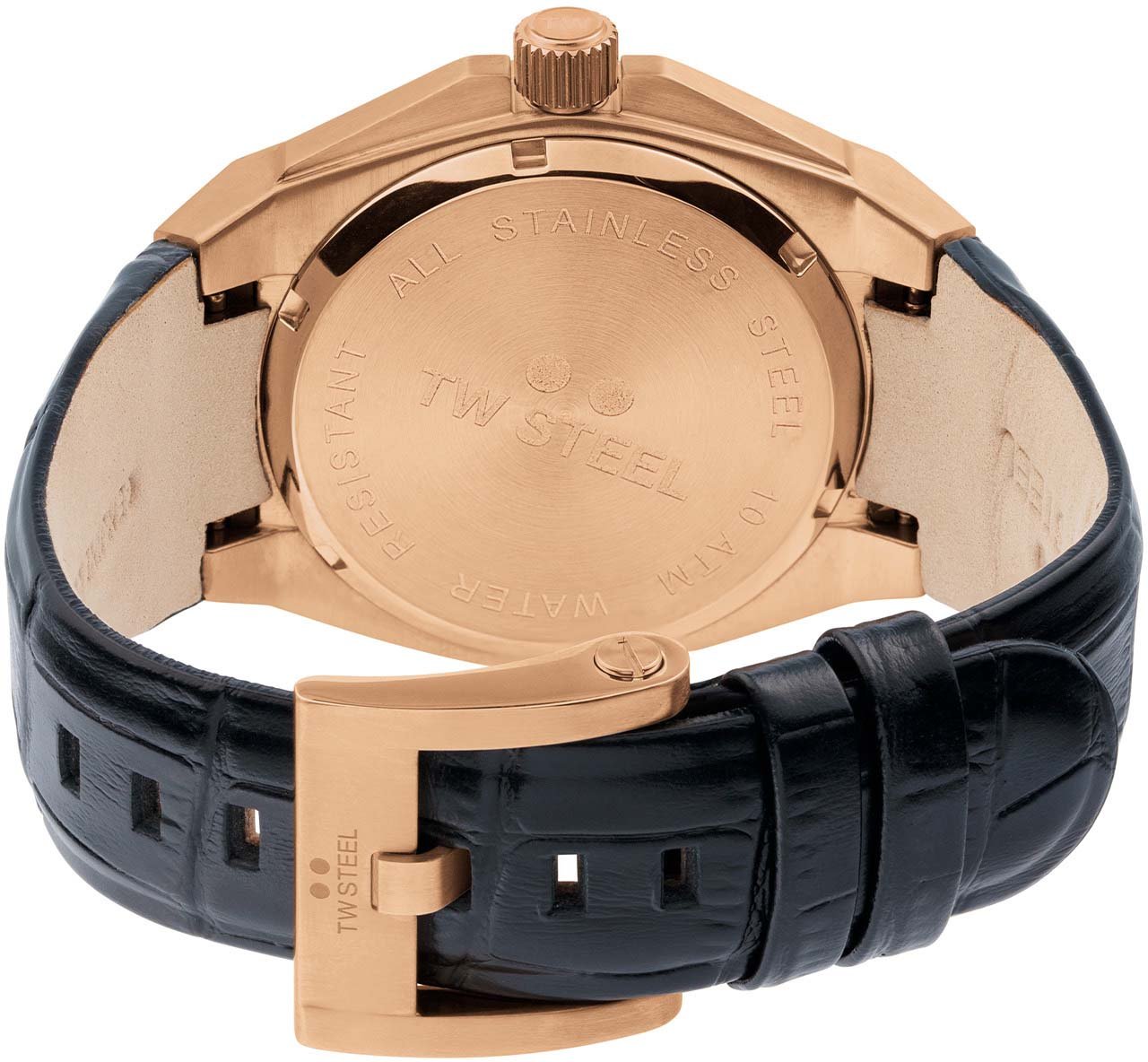 TW Steel TW Steel TWCE4109 3H CEO Tech Rosé Steel Zwart Leer 44mm Roze