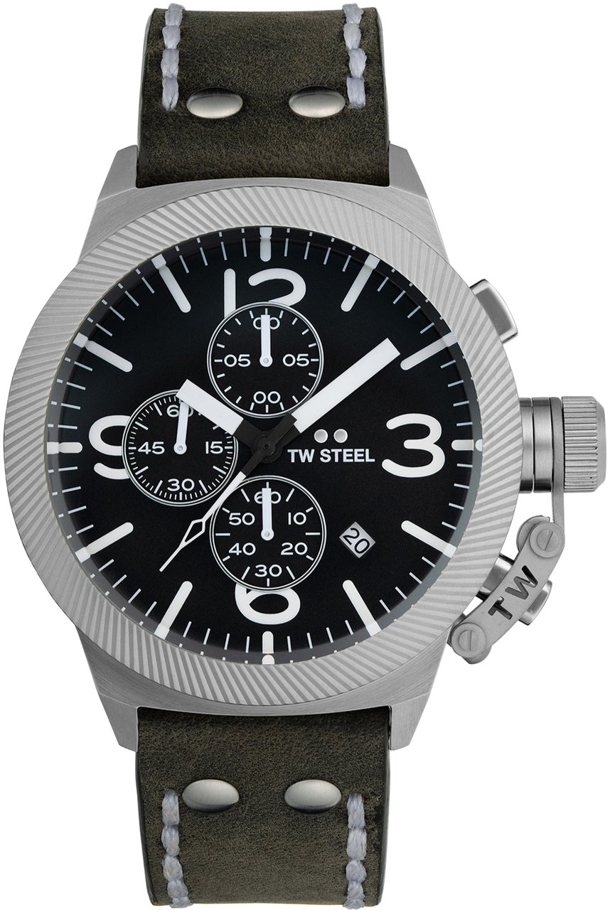 TW Steel TW Steel TWCS105 Canteen Steel Chrono Grijs leer 45mm Zilver