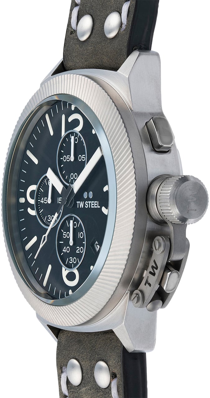 TW Steel TW Steel TWCS105 Canteen Steel Chrono Grijs leer 45mm Zilver