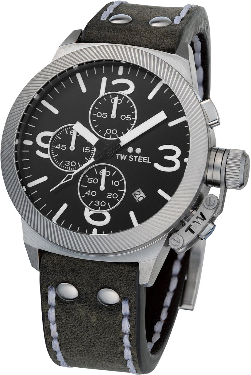 TW Steel TW Steel TWCS105 Canteen Steel Chrono Grijs leer 45mm Zilver