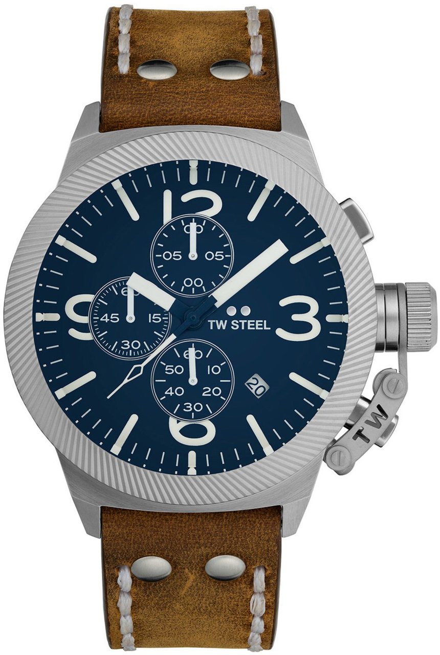 TW Steel TW Steel TWCS106 Canteen Steel Chrono Bruin leer 45mm Zilver