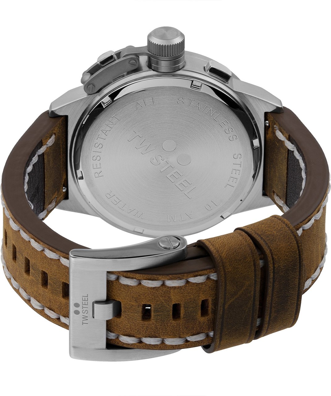 TW Steel TW Steel TWCS106 Canteen Steel Chrono Bruin leer 45mm Zilver