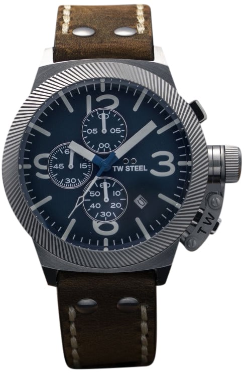 TW Steel TW Steel TWCS106 Canteen Steel Chrono Bruin leer 45mm Zilver