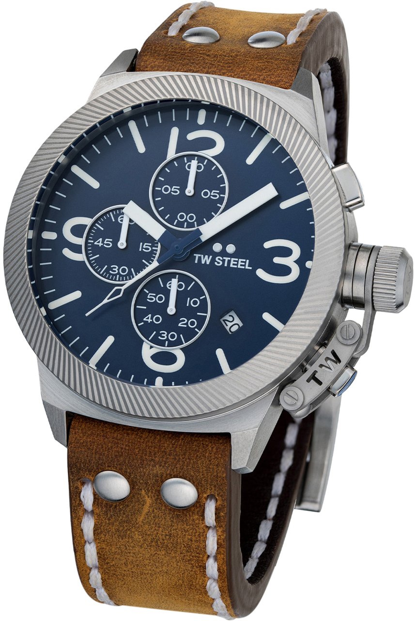 TW Steel TW Steel TWCS106 Canteen Steel Chrono Bruin leer 45mm Zilver