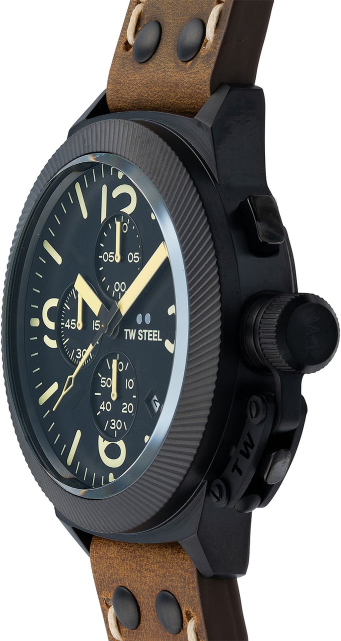 TW Steel TW Steel TWCS107 Canteen Steel Chrono Bruin leer 45mm Zwart