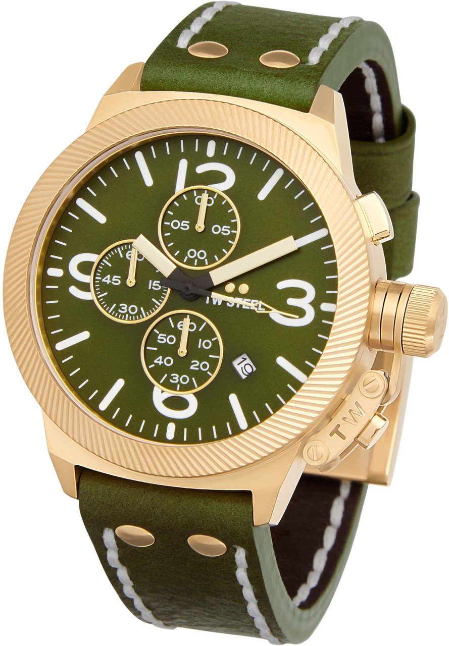 TW Steel TW Steel TWCS108 New Canteen YG Chrono Groen leer 45mm Goud