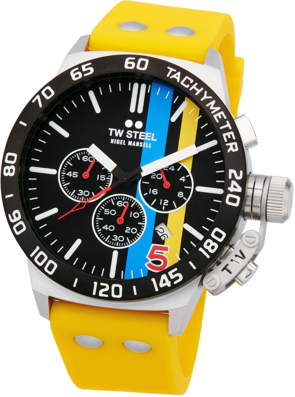 TW Steel TW Steel TWCS124 Canteen Nigel Mansell Chrono Geel Siliconen 45mm Zilver