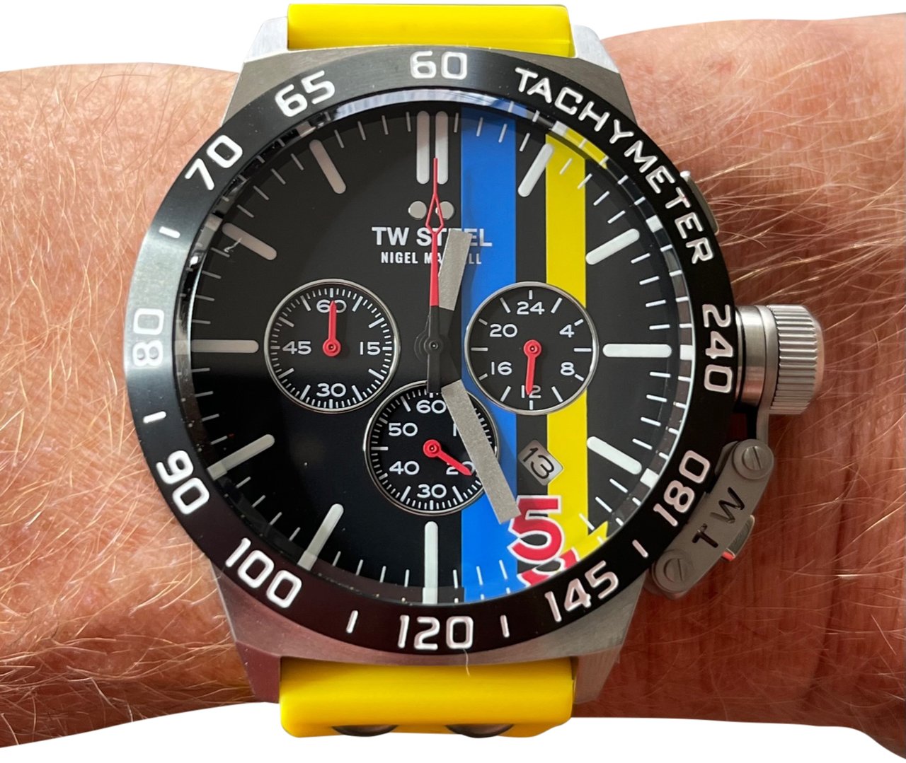 TW Steel TW Steel TWCS124 Canteen Nigel Mansell Chrono Geel Siliconen 45mm Zilver