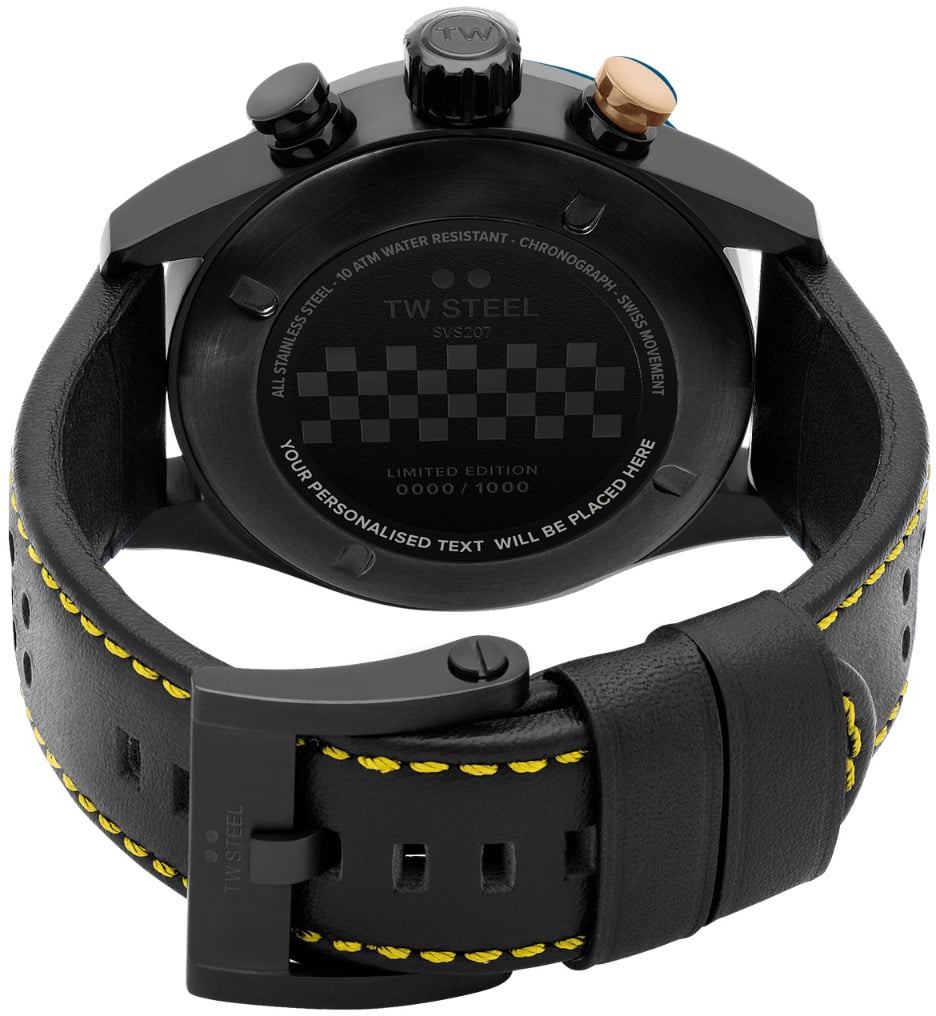 TW Steel TW Steel Horloge Heren SVS207 Staal 48mm met Zwart Plated Kast en Zwart leren horlogeband Zwart