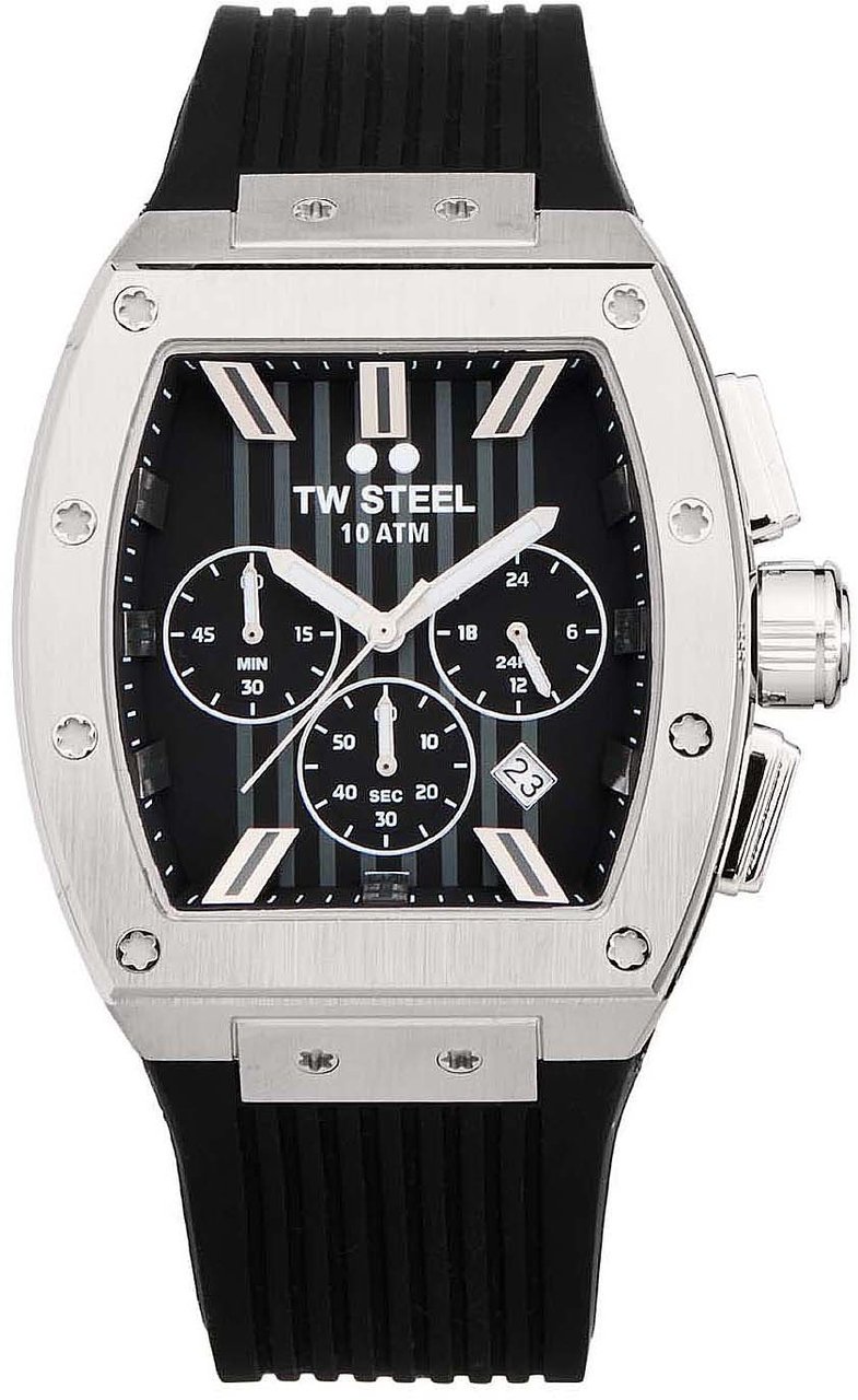 TW Steel TW Steel TWTO1 Tonneau Staal Zw 42-50mm Zilver