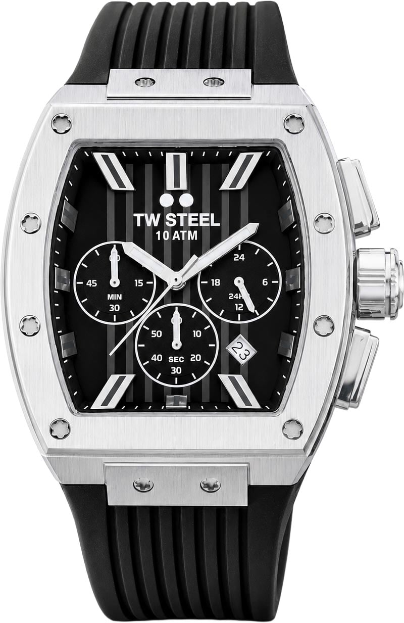 TW Steel TW Steel TWTO1 Tonneau Staal Zw 42-50mm Zilver